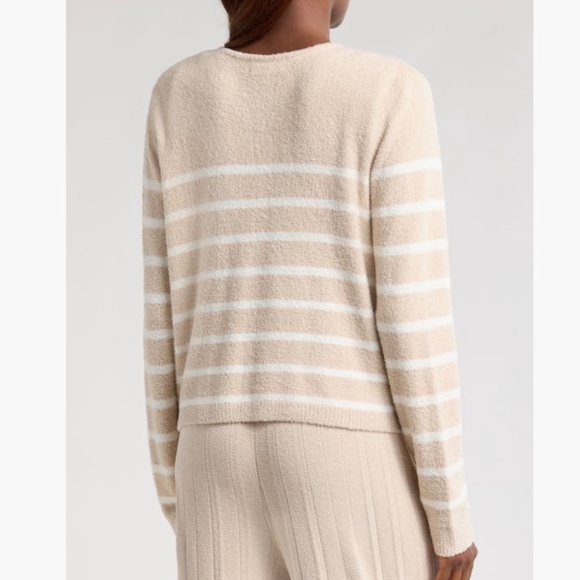 Barefoot Dreams CozyChic Lite Striped Cardigan Stone/Pearl SZ XL - Picture 3 of 16